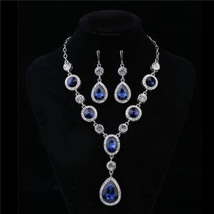 时尚高品质水晶耳环项链套装饰品 新娘珠宝饰品批发 工厂直销.